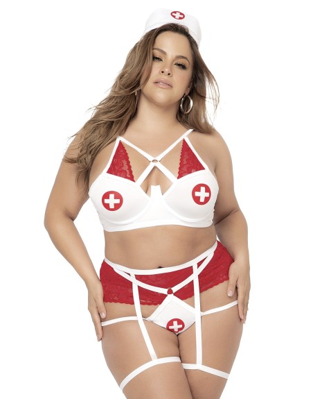 Costume d'infirmière sexy de trois pièces grande taille  - MAL6464XCOS