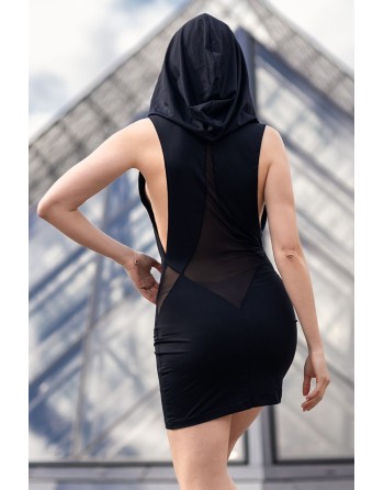 Robe noire sensuelle avec capuche et bandeau poitrine Adriana - LDP2BLK