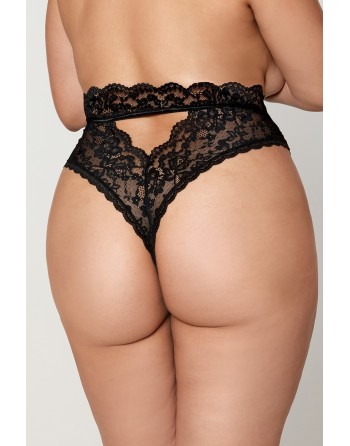 String grande taille dentelle taille haute noir - DG1477XBLK