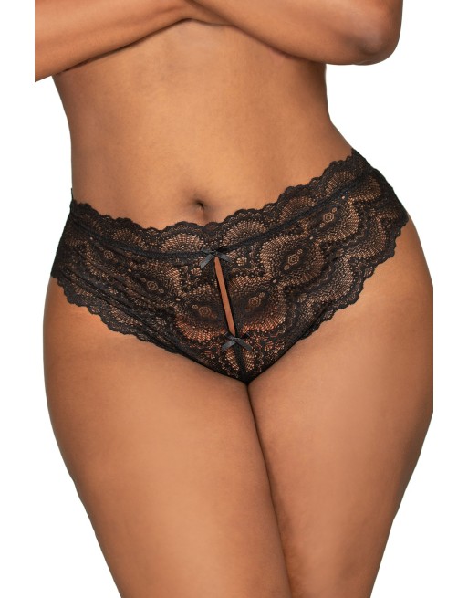 Tanga noir ouvert à l'entrejambe grande taille - DG1468XBLK