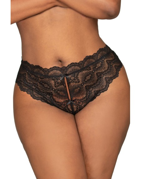 Tanga noir ouvert à l'entrejambe grande taille - DG1468XBLK