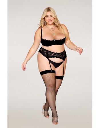 Soutien-gorge, grande taille, Demi-seins à armatures en dentelle noire - DG13252XBLK