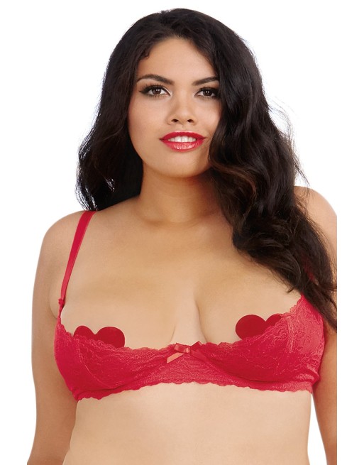 Soutien-gorge rouge grande taille demi-bonnets seins nus avec armatures - DG9386XRED