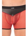 Boxer simili cuir noir et résille rouge - LM2005-67BKR