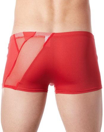 Boxer rouge sexy avec bandes fine résille et déco zippée - LM808-67RED