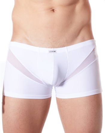 Boxer blanc sexy avec fine résille en V - LM805-67WHT