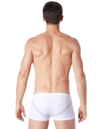 Boxer blanc sexy avec fine résille en V - LM805-67WHT