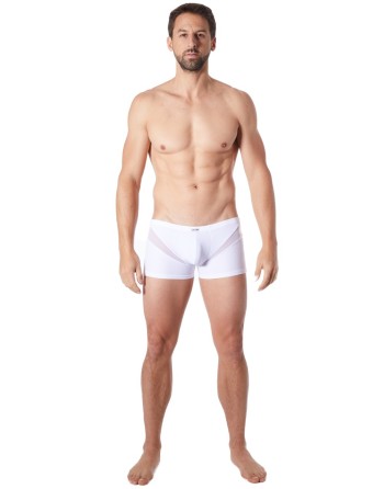 Boxer blanc sexy avec fine résille en V - LM805-67WHT