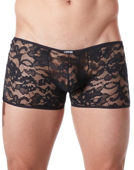 Boxer noir en fine dentelle avec légère transparence - LM706-67BLK