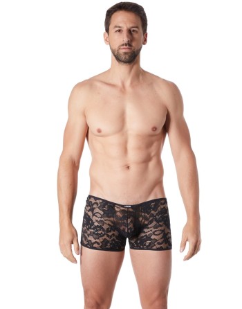 Boxer noir en fine dentelle avec légère transparence - LM706-67BLK