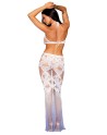 Robe bodystocking blanche sans couture avec motif de dentelle personnalisé et motifs en résille - DG0491WHT