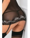 Nuisette jarretelles noire maille transparente avec broderie florale et armatures poitrine - RECREN51002-BLK Reconditionné