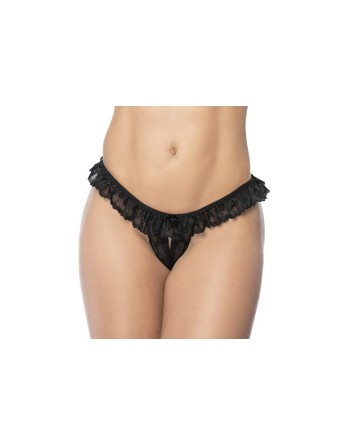 Culotte ouverte noire avec froufrou en dentelle - MAL119BLK