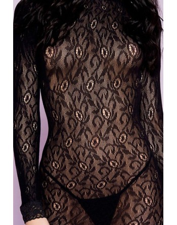 Robe courte coquine noire à manches longues - ML9828BLK