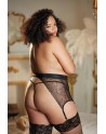 Porte jarretelles grande taille en dentelle noir et string CHARISSA - 12-7012XB