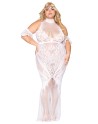 Robe bodystocking, grande taille, en résille t dentelle blanche - DG0490XWHT