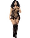 Bodystocking noire en grande taille, bas résille, décolletés et bretelles - MAL1105XBLK