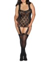 Bodystocking grande taille dentelle effet guêpières large décolleté et bas sexy - DG0144XBLK