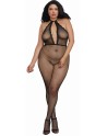 Bodystocking résille grande taille à encolure plongeante - DG0315XBLK