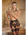 Porte jarretelles en dentelle noir et string CHARISSA - 12-7012B