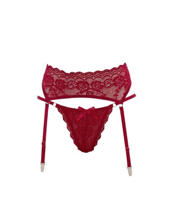 Porte-jarretelles en dentelle rouge avec string assorti - R232187430