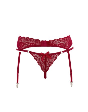 Porte-jarretelles en dentelle rouge avec string assorti - R232187430