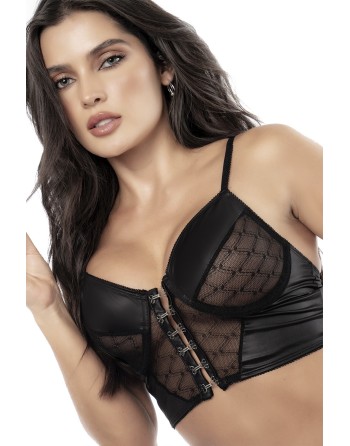 Bustier résille et Weet look noir et culotte - MAL8778BLK