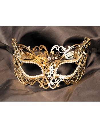 Masque vénitien Alba rigide doré avec strass - HMJ-039B